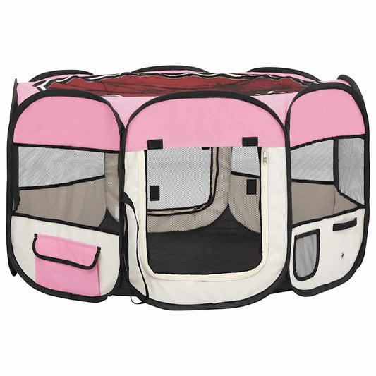 Faltbarer Welpenlaufstall mit Tragetasche Rosa 110x110x58 cm