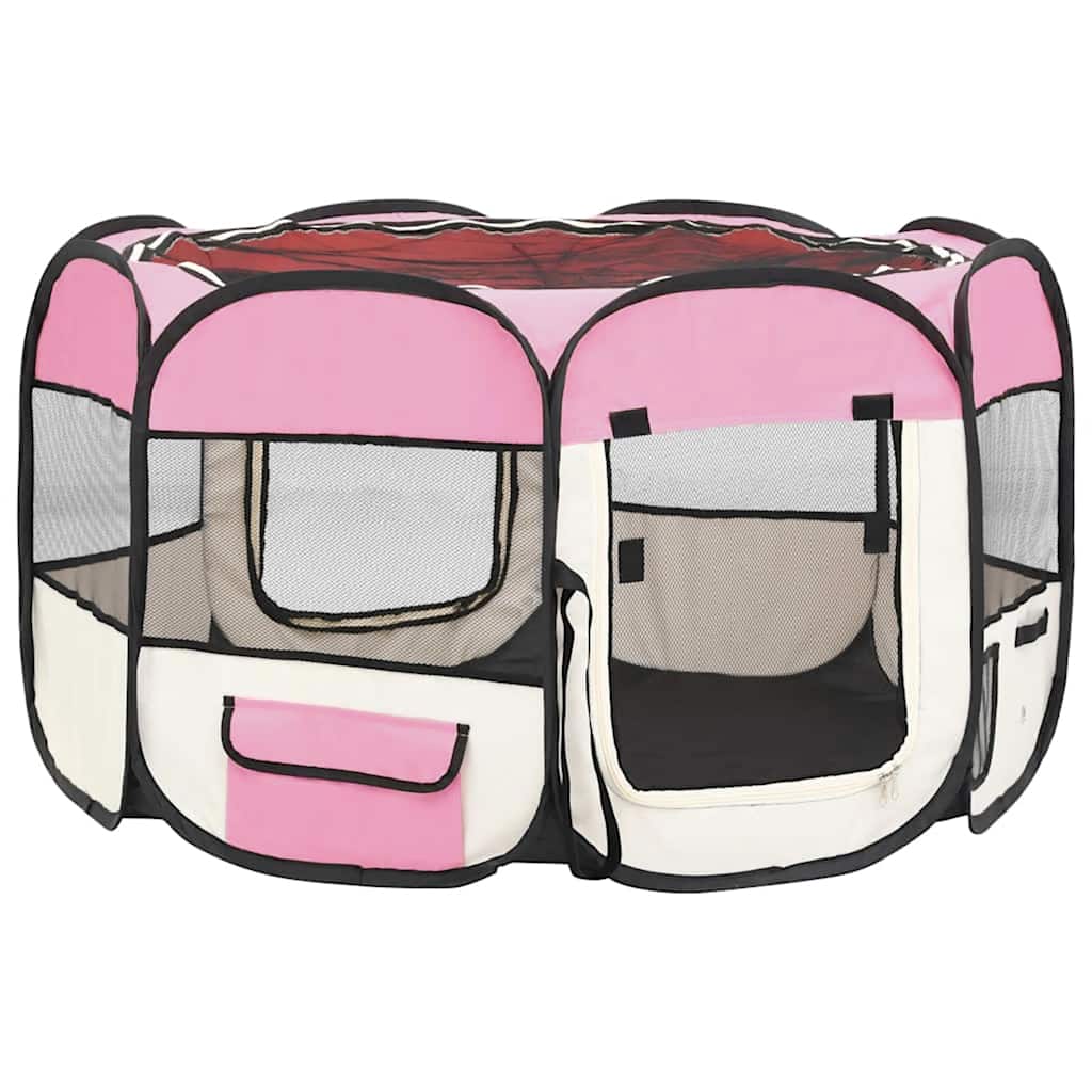 Faltbarer Welpenlaufstall mit Tragetasche Rosa 110x110x58 cm