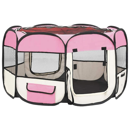 Faltbarer Welpenlaufstall mit Tragetasche Rosa 110x110x58 cm