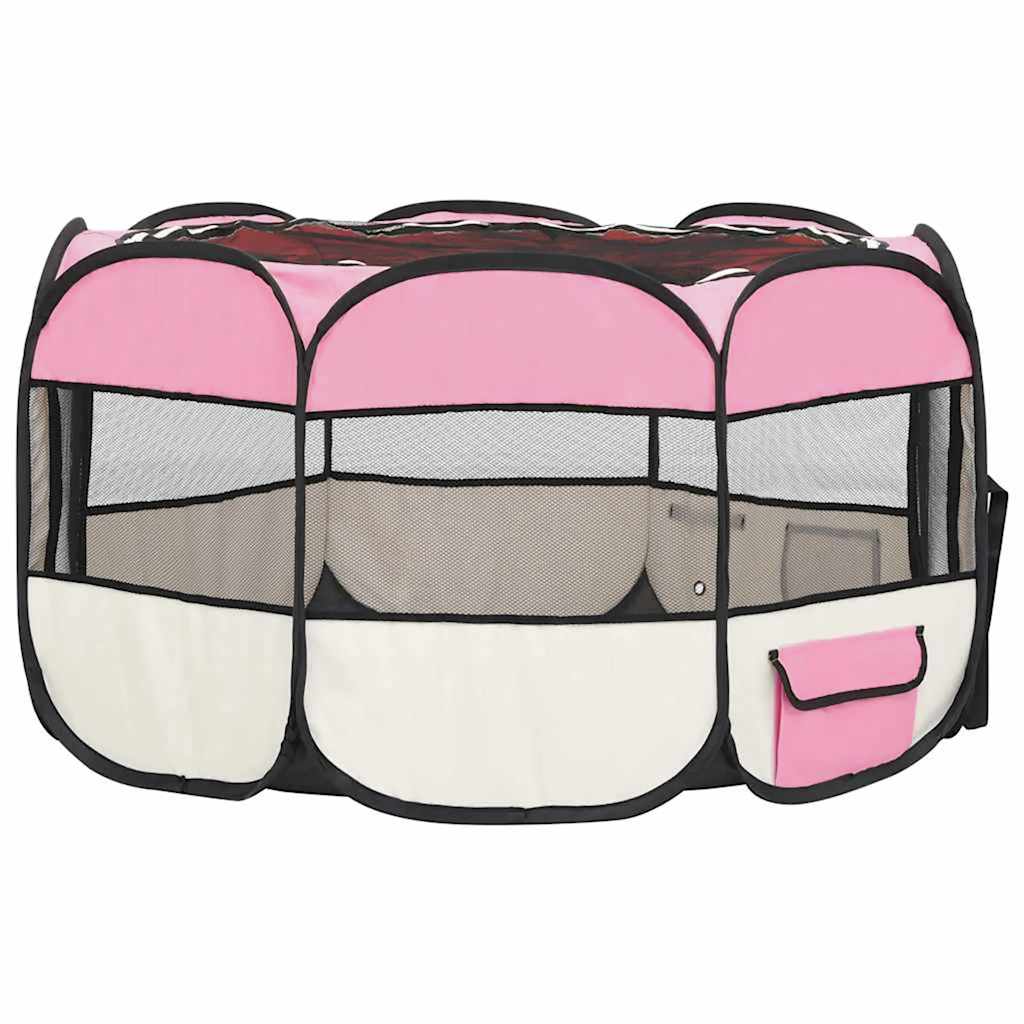 Faltbarer Welpenlaufstall mit Tragetasche Rosa 110x110x58 cm