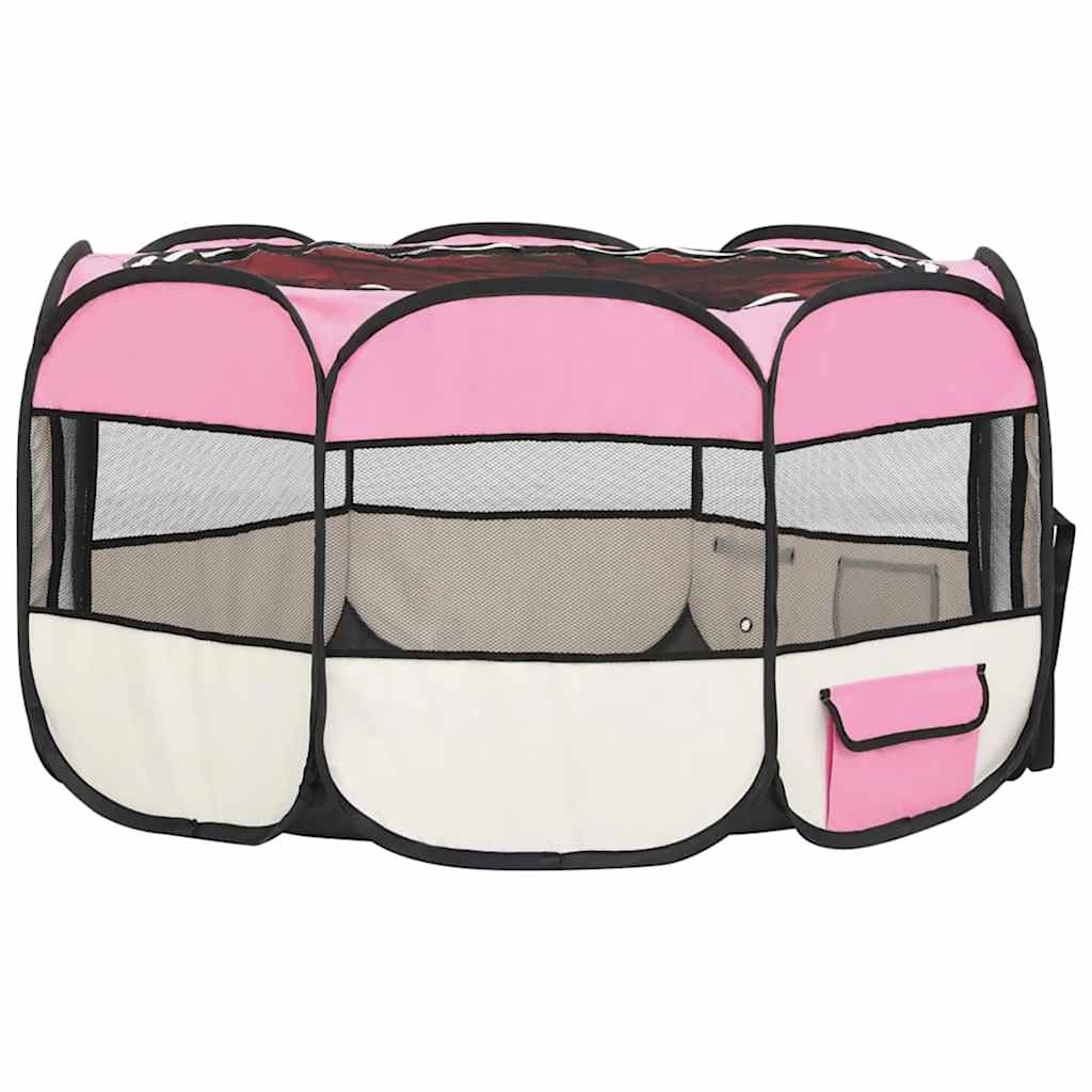 Faltbarer Welpenlaufstall mit Tragetasche Rosa 125x125x61 cm
