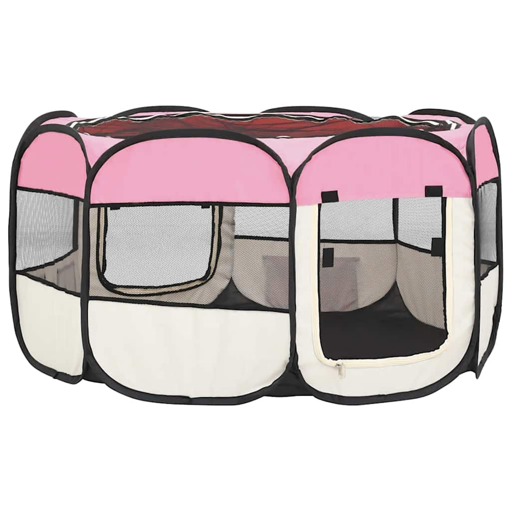 Faltbarer Welpenlaufstall mit Tragetasche Rosa 125x125x61 cm