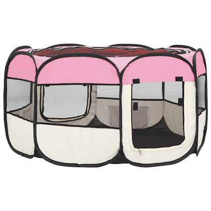 Faltbarer Welpenlaufstall mit Tragetasche Rosa 125x125x61 cm