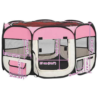 Faltbarer Welpenlaufstall mit Tragetasche Rosa 125x125x61 cm