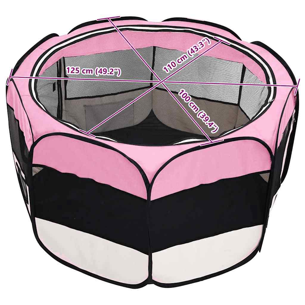 Faltbarer Welpenlaufstall mit Tragetasche Rosa 125x125x61 cm