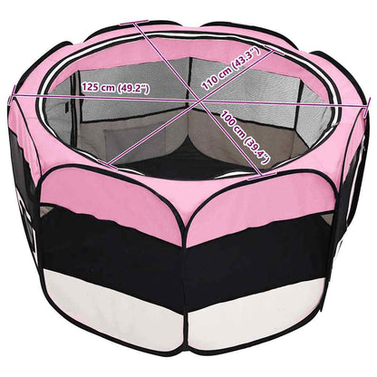 Faltbarer Welpenlaufstall mit Tragetasche Rosa 125x125x61 cm