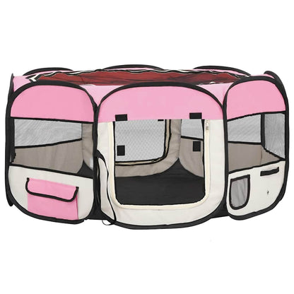 Faltbarer Welpenlaufstall mit Tragetasche Rosa 145x145x61 cm