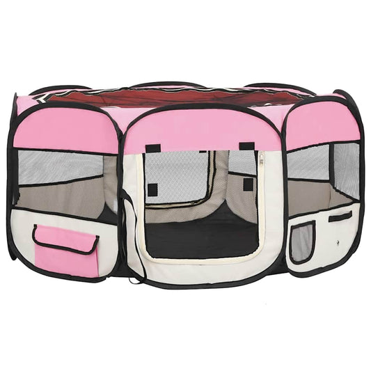 Faltbarer Welpenlaufstall mit Tragetasche Rosa 145x145x61 cm