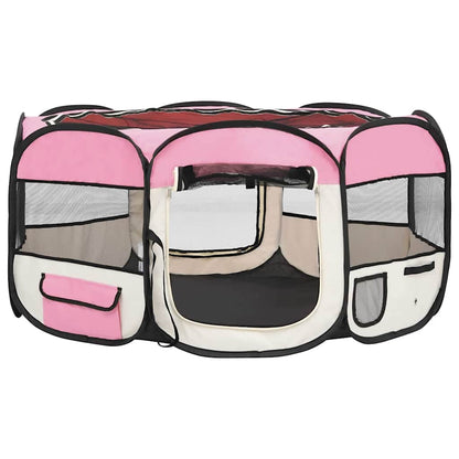 Faltbarer Welpenlaufstall mit Tragetasche Rosa 145x145x61 cm