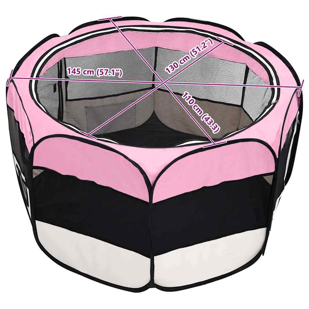 Faltbarer Welpenlaufstall mit Tragetasche Rosa 145x145x61 cm