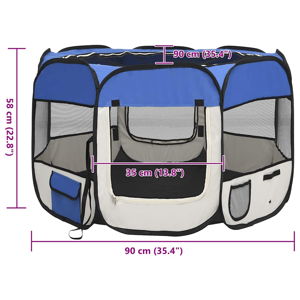 Faltbarer Welpenlaufstall mit Tragetasche Blau 90x90x58 cm