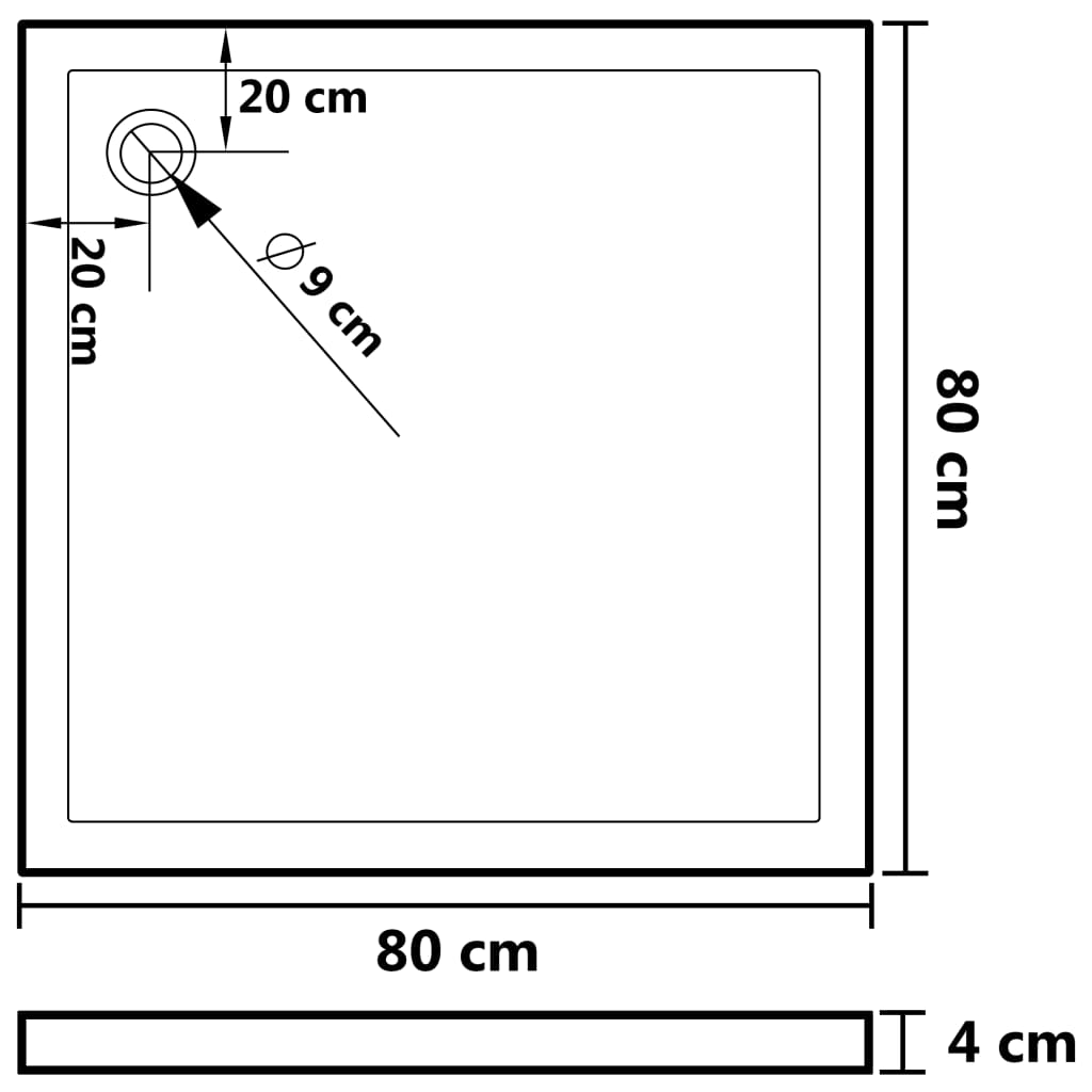 Brusebakke Anti-Slip Hvid 80x80x4 cm ABS