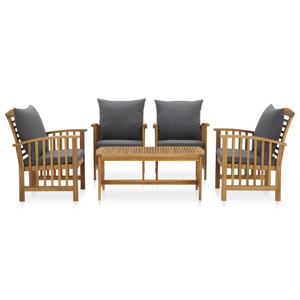 5-tlg. Garten-Lounge-Set mit Auflagen Massivholz Akazie