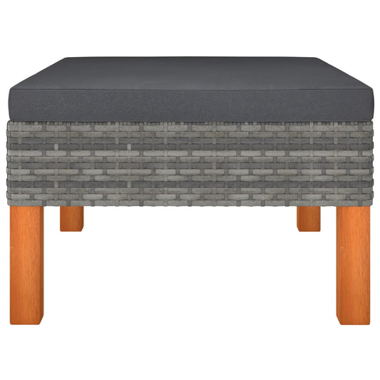 Fußbank Poly Rattan und Eukalyptus Massivholz