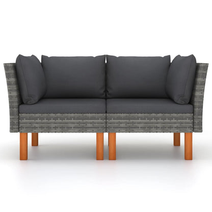 Ecksofas 2 Stk. Poly Rattan und Eukalyptus Massivholz