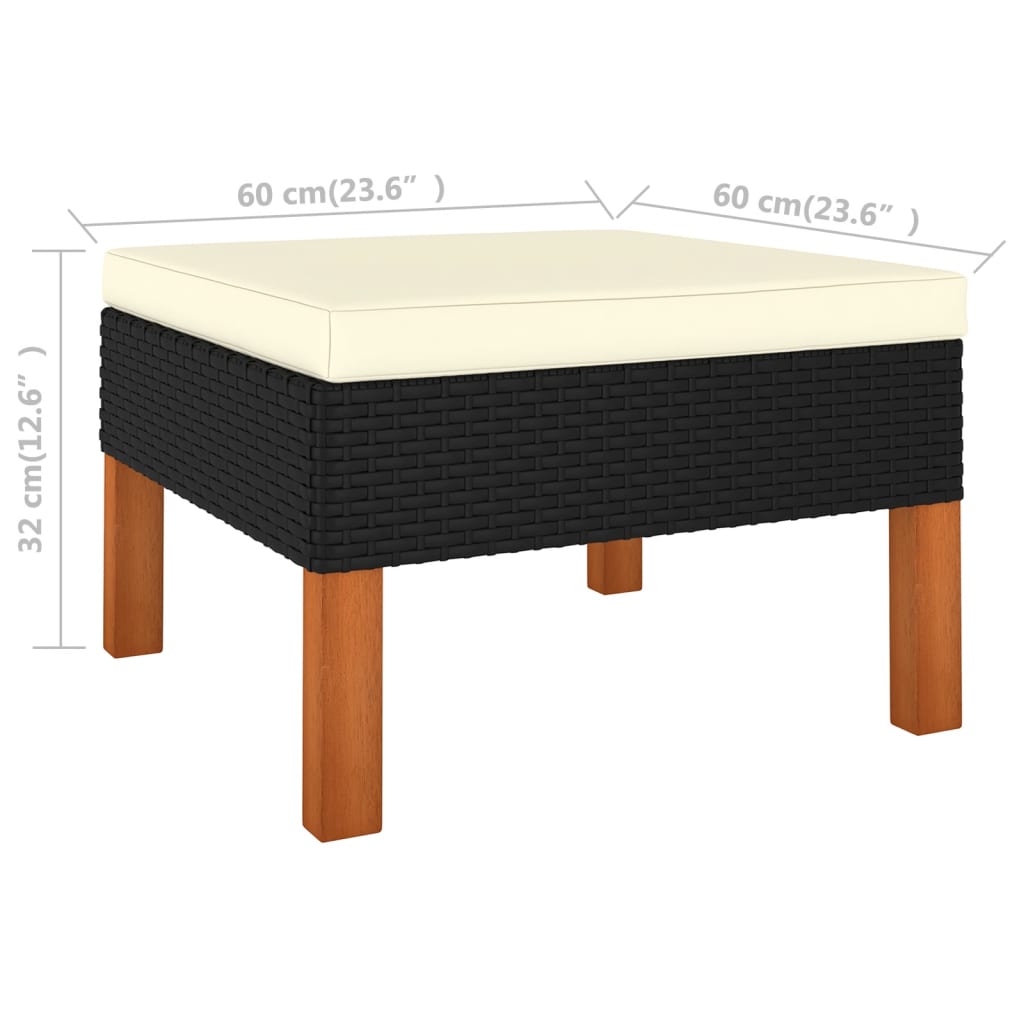 Fußhocker Poly-Rattan und Massivholz Eukalyptus
