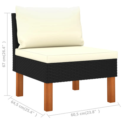 Mittelsofas 3 Stk. Poly Rattan und Eukalyptus Massivholz