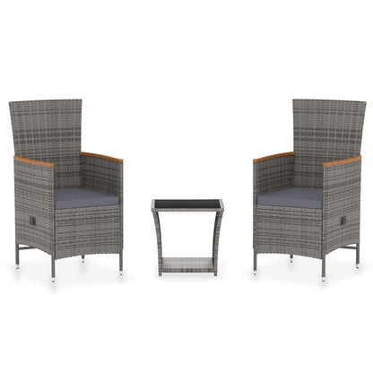3-tlg. Garten-Lounge-Set mit Kissen Poly Rattan Grau