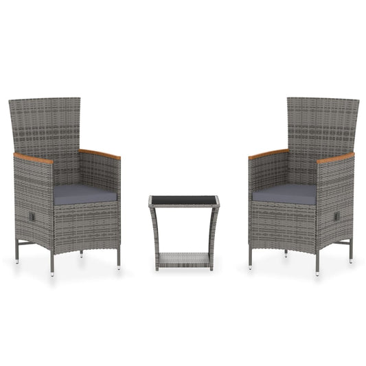 3-tlg. Garten-Lounge-Set mit Kissen Poly Rattan Grau