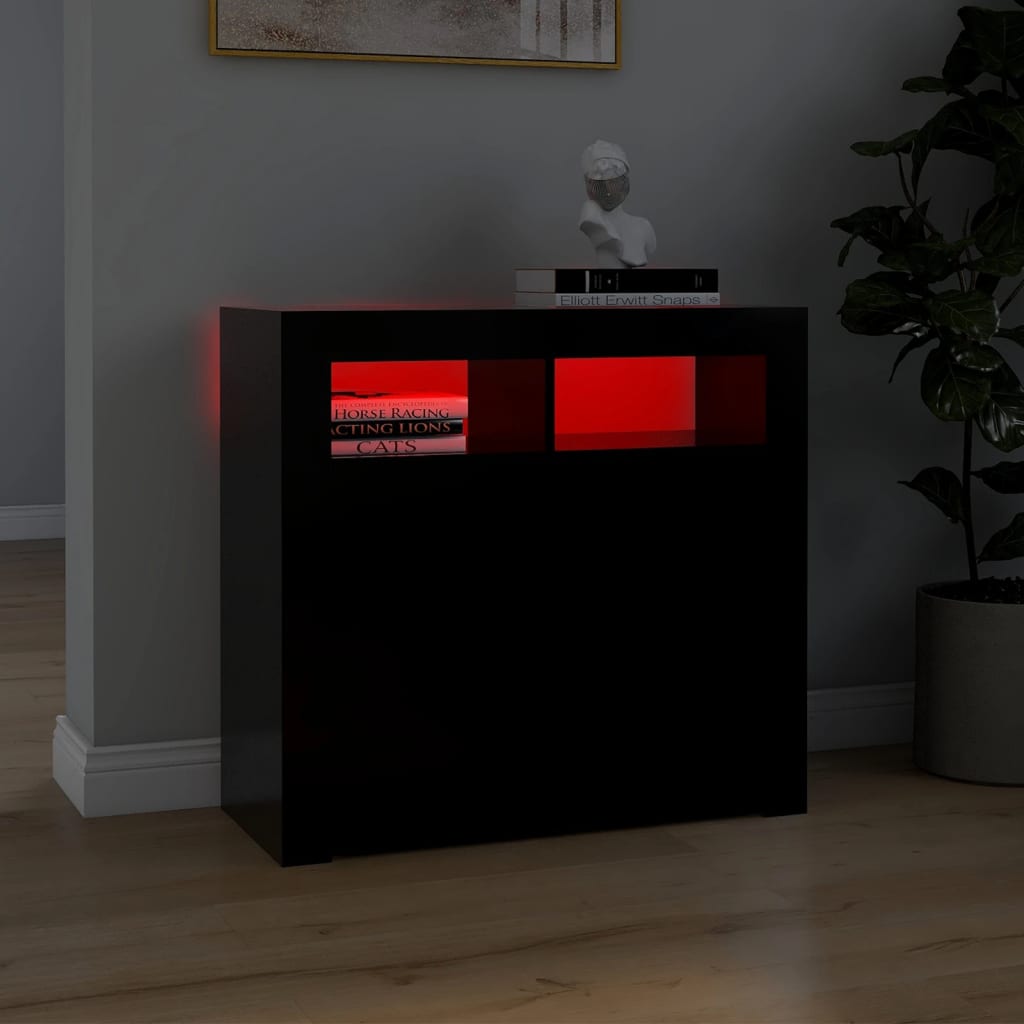 Skænk med LED lys Sort 80x35x75 cm
