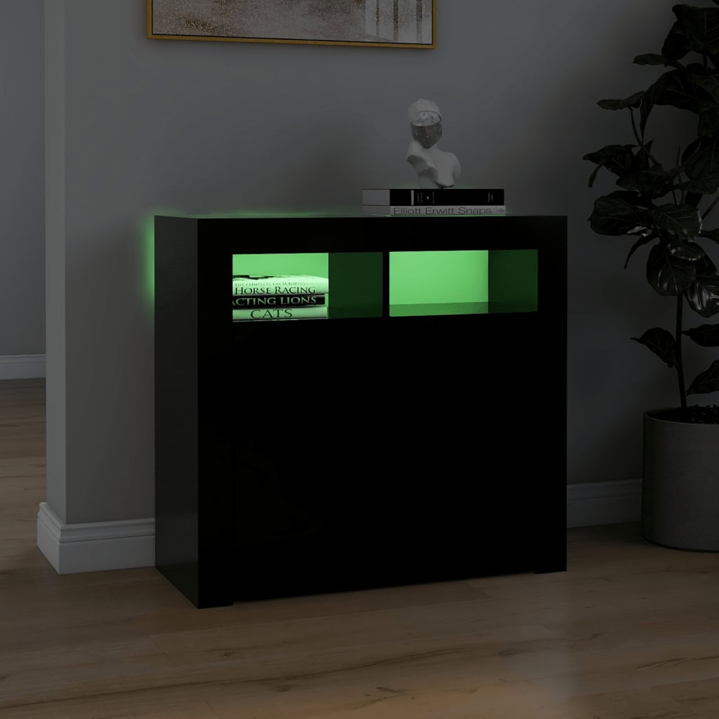 Skænk med LED lys Sort 80x35x75 cm