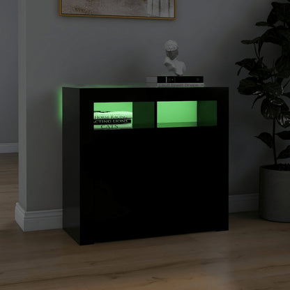 Skænk med LED lys Sort 80x35x75 cm