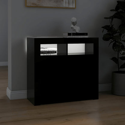 Skænk med LED lys Sort 80x35x75 cm