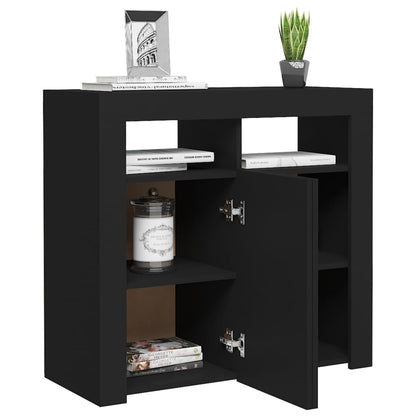 Skænk med LED lys Sort 80x35x75 cm