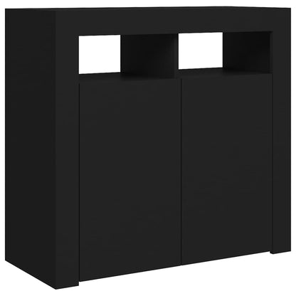 Skænk med LED lys Sort 80x35x75 cm