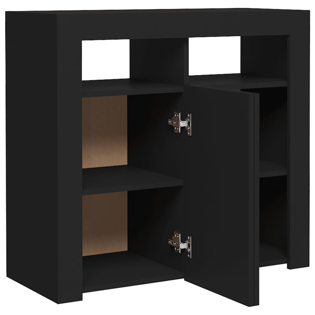 Skænk med LED lys Sort 80x35x75 cm
