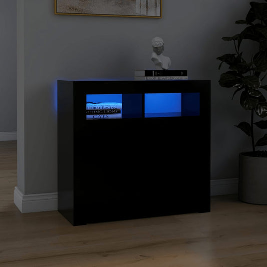 Skænk med LED lys Sort 80x35x75 cm