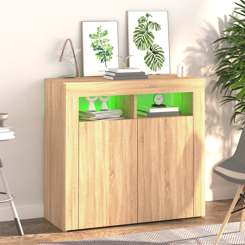 Sideboard mit LED-Leuchten Sonoma-Eiche 80x35x75 cm