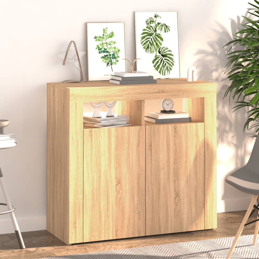 Sideboard mit LED-Leuchten Sonoma-Eiche 80x35x75 cm