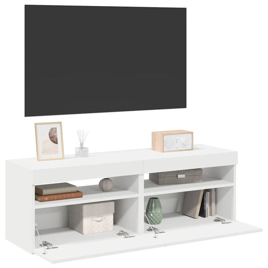 TV-Schränke mit LED-Leuchten 2 Stk. Weiß 60x35x40cm