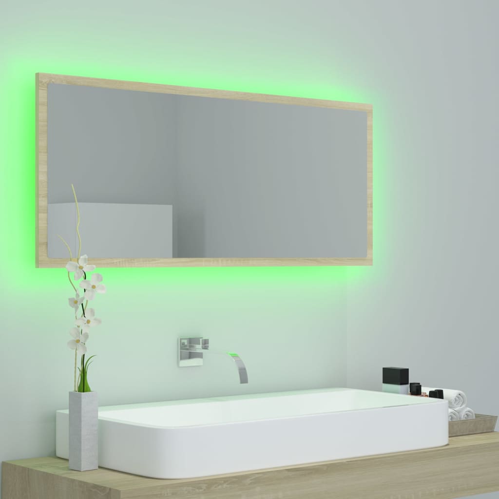 LED-Badspiegel Sonoma-Eiche 100x8,5x37 cm Acryl