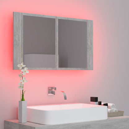 LED-Bad-Spiegelschrank Betongrau 80x12x45 cm Acryl