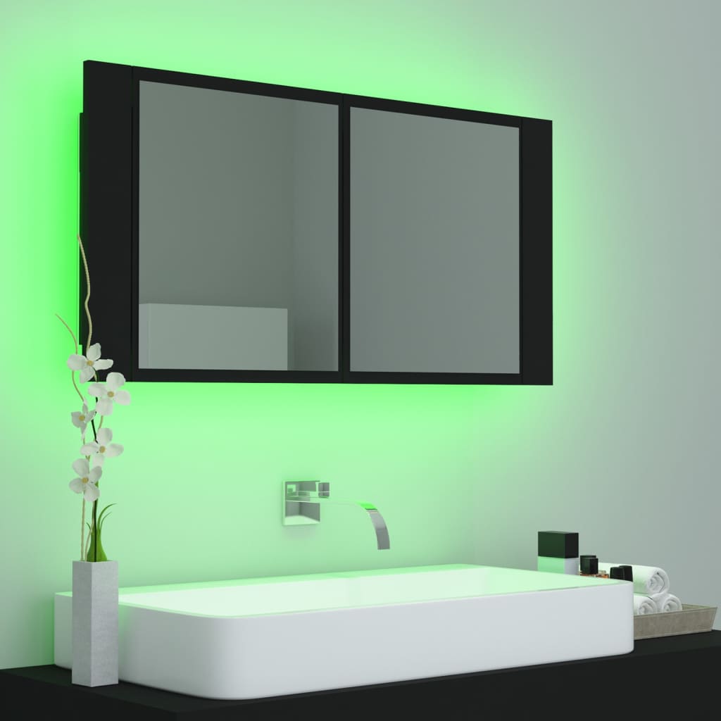 LED Badeværelses Spejlskab Sort 90x12x45 cm Akryl