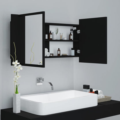 LED Badeværelses Spejlskab Sort 90x12x45 cm Akryl