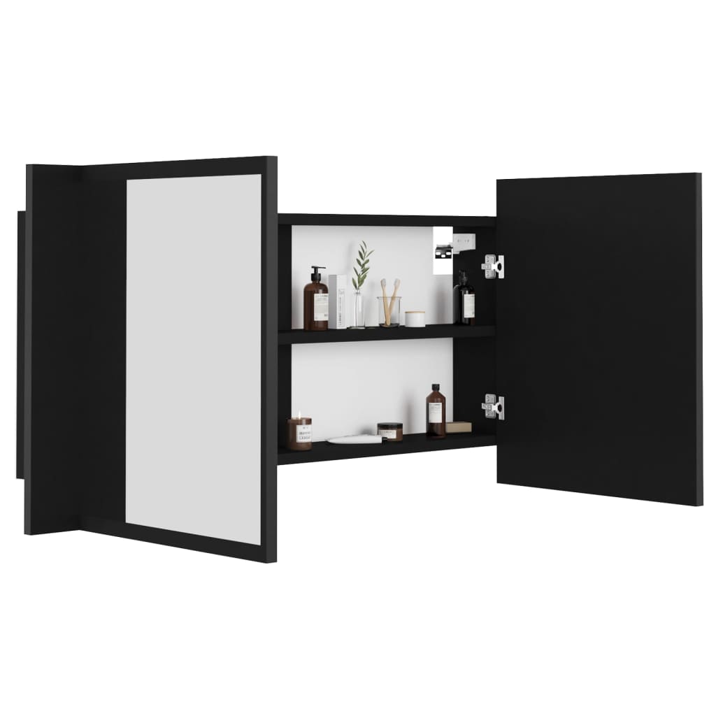 LED Badeværelses Spejlskab Sort 90x12x45 cm Akryl