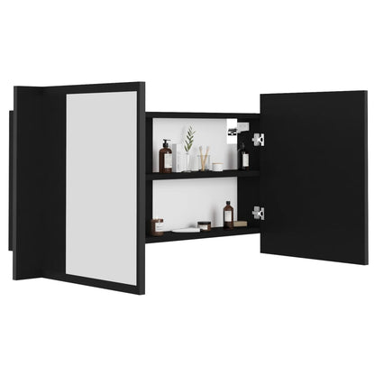 LED Badeværelses Spejlskab Sort 90x12x45 cm Akryl