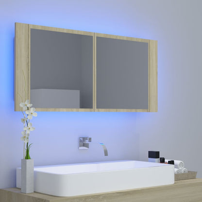 LED-Bad-Spiegelschrank Sonoma-Eiche 100x12x45 cm Acryl
