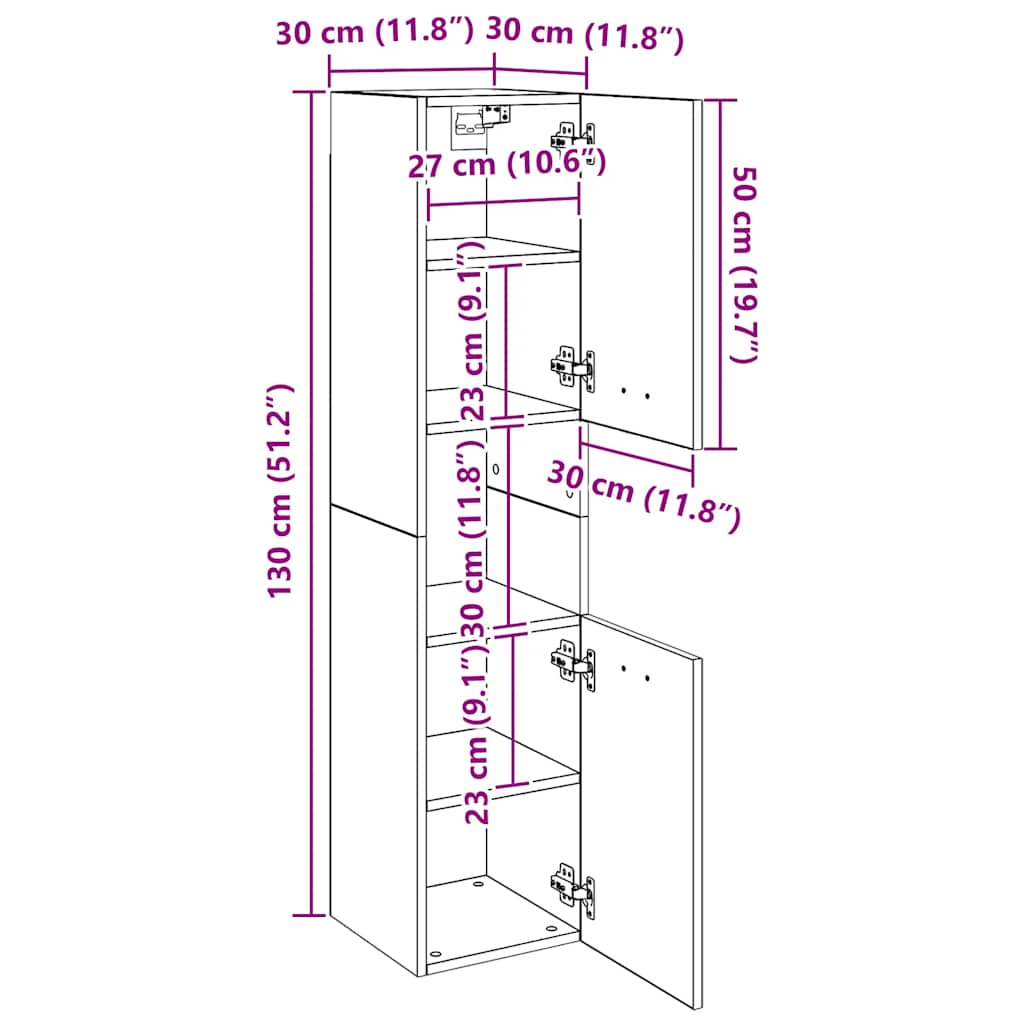 Badezimmerschrank Weiß 30x30x130 cm Holzwerkstoff