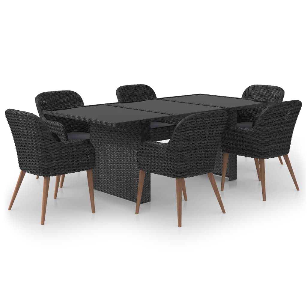 7-tlg. Garten-Essgruppe Poly Rattan Schwarz
