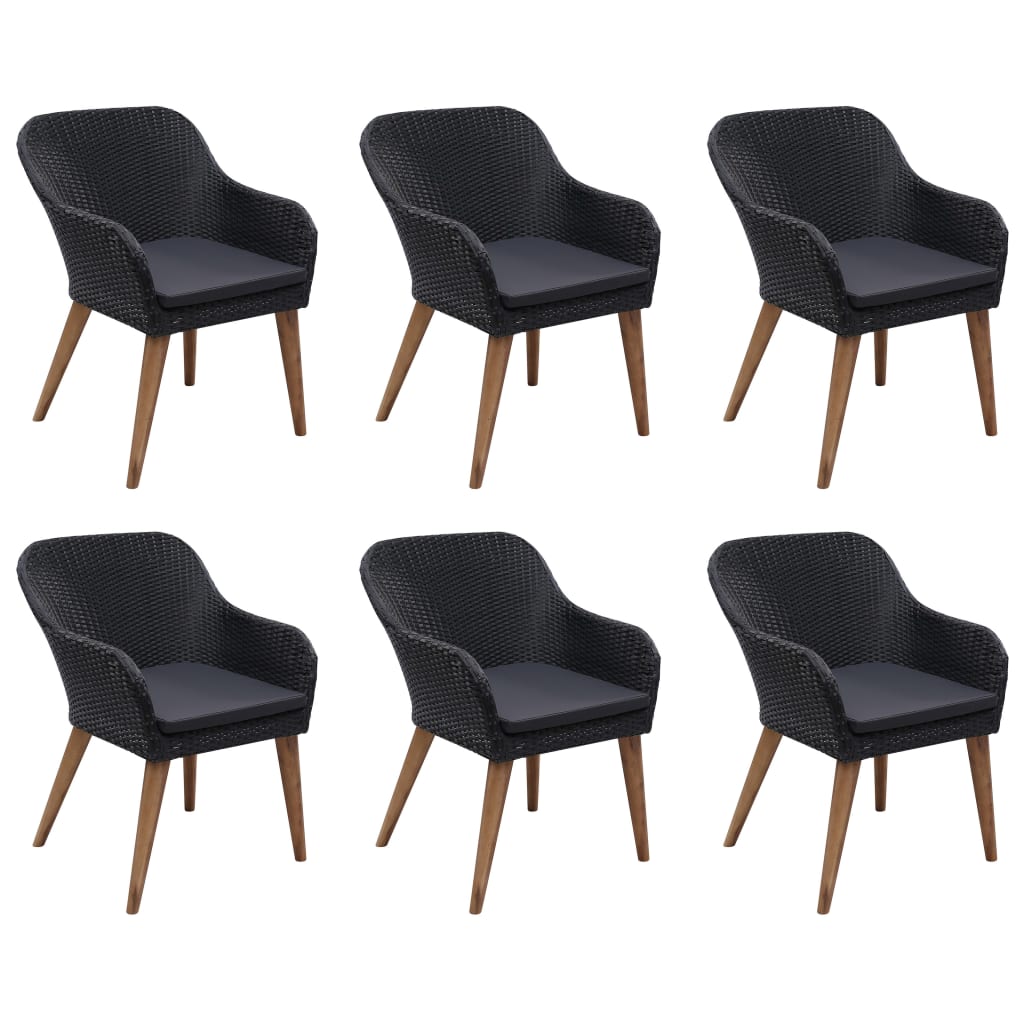 7-tlg. Garten-Essgruppe Poly Rattan Schwarz