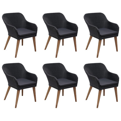 7-tlg. Garten-Essgruppe Poly Rattan Schwarz