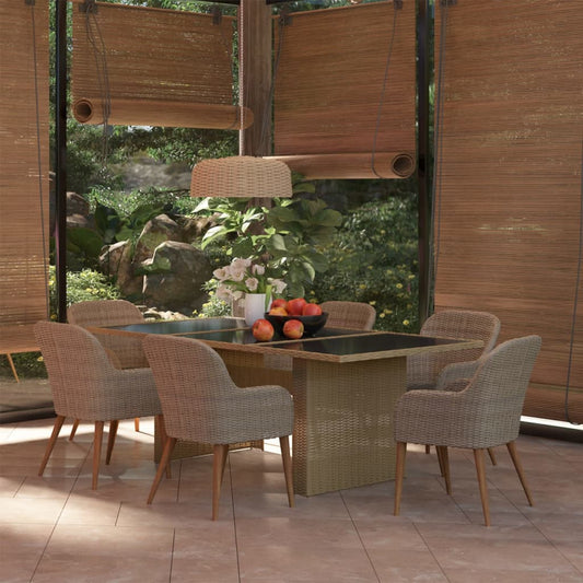 7-tlg. Garten-Essgruppe Poly Rattan Braun