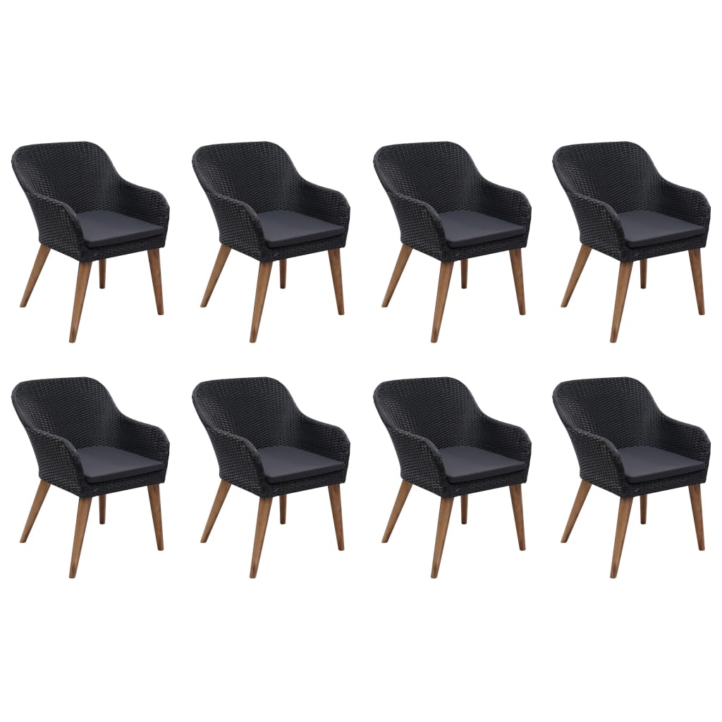 9-tlg. Garten-Essgruppe Poly Rattan Schwarz