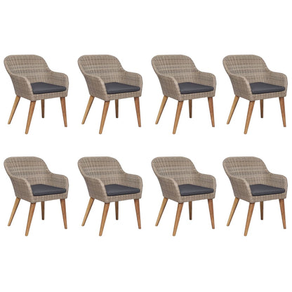 9-tlg. Garten-Essgruppe Poly Rattan Braun