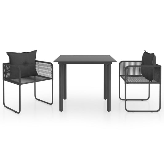 3-tlg. Garten-Essgruppe PVC Rattan Schwarz
