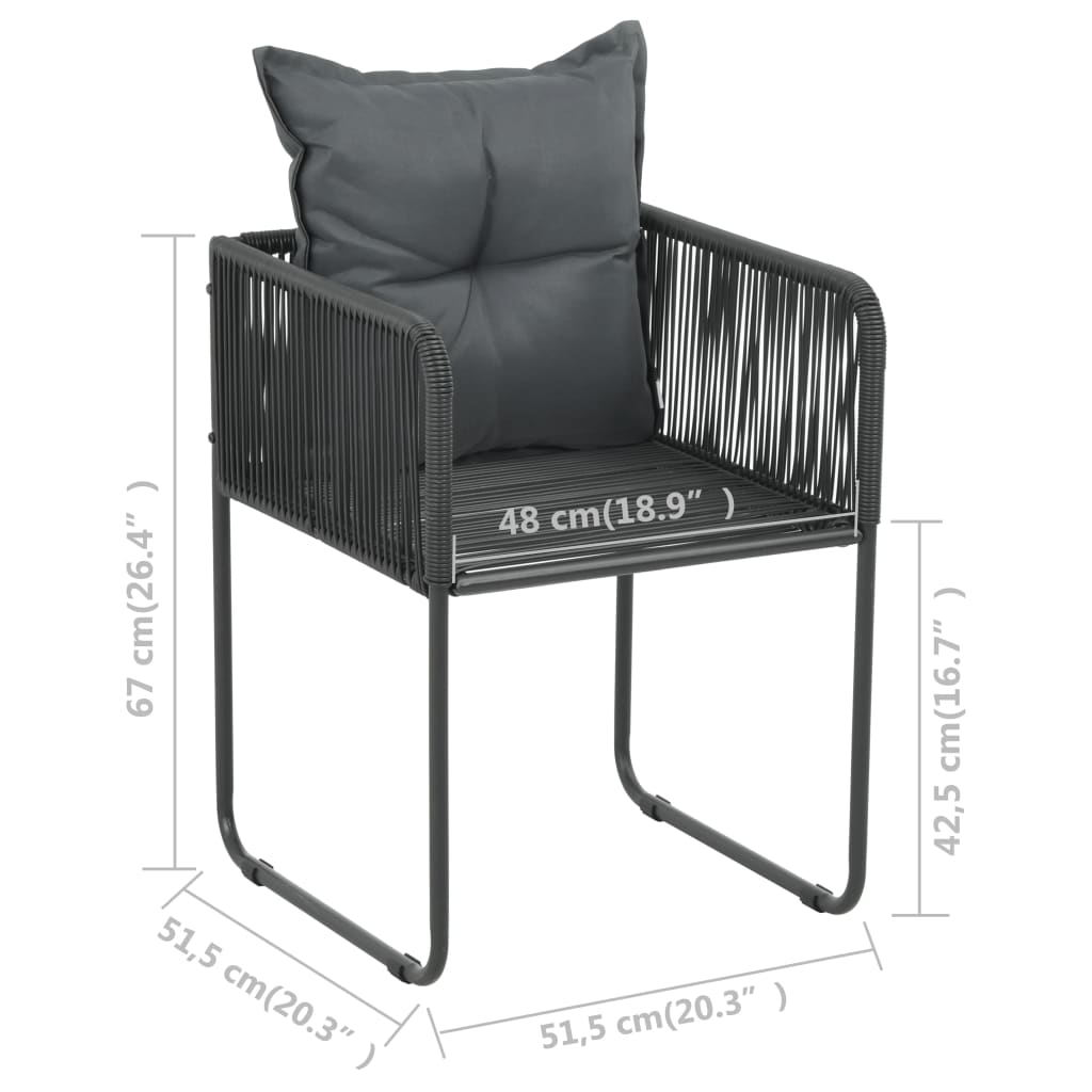 3-tlg. Garten-Essgruppe PVC Rattan Schwarz